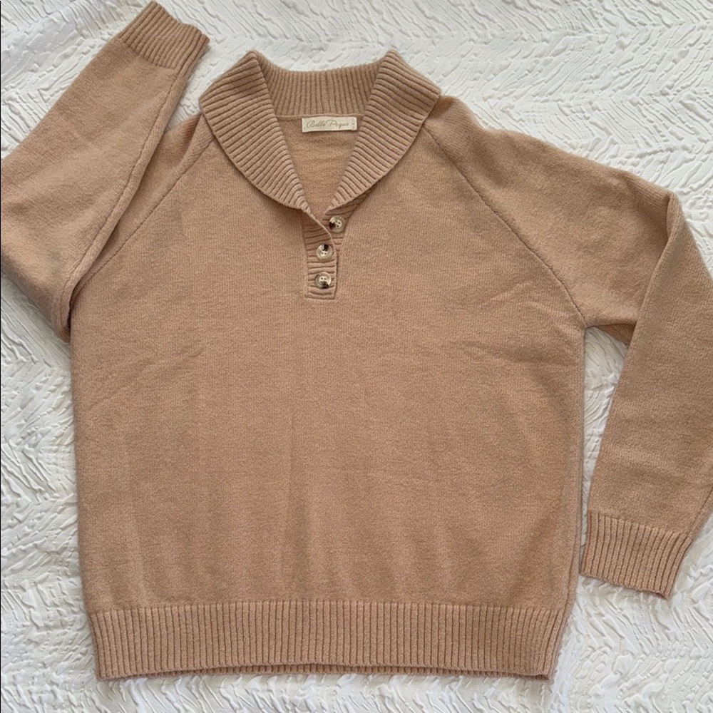 Belle Poque  Tan Cowl Neck Sweater with Ribbed Detailing EUC L